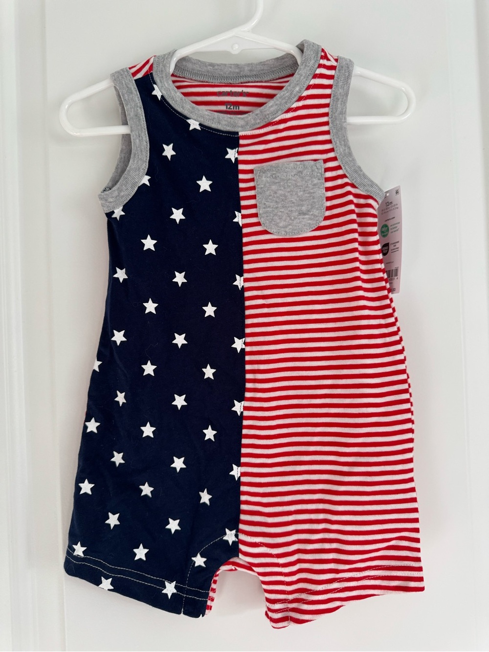 NWT Carters 12 mo. Patriotic Stars & Stripes Baby Romper - Navy, Red, Gray